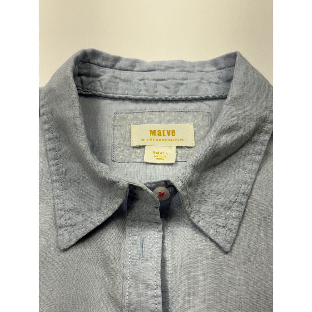 Anthropologie Maeve blue 100% linen button-down shirt oversized high-low hem - Picture 8 of 14